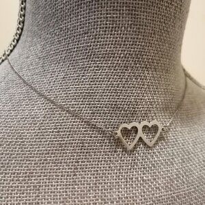 Vintage Sterling Silver Double Heart Choker Necklace